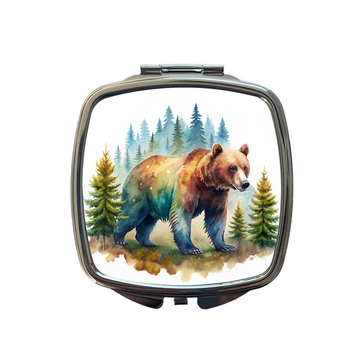 Bear In Forest Watercolor Design Small Travel Purse Handbag Pocket Makeup Compact Mirror