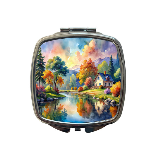 Beautiful Cottage Watercolor Small Travel Purse Handbag Pocket Makeup Compact Mirror
