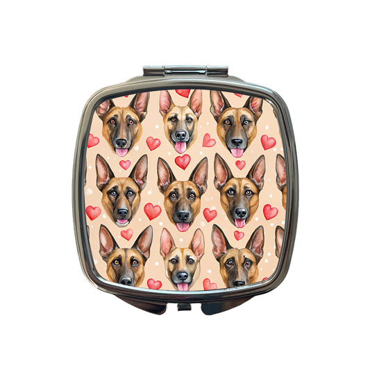 Belgian Malinois Dog Faces Hearts Small Travel Purse Handbag Pocket Makeup Compact Mirror