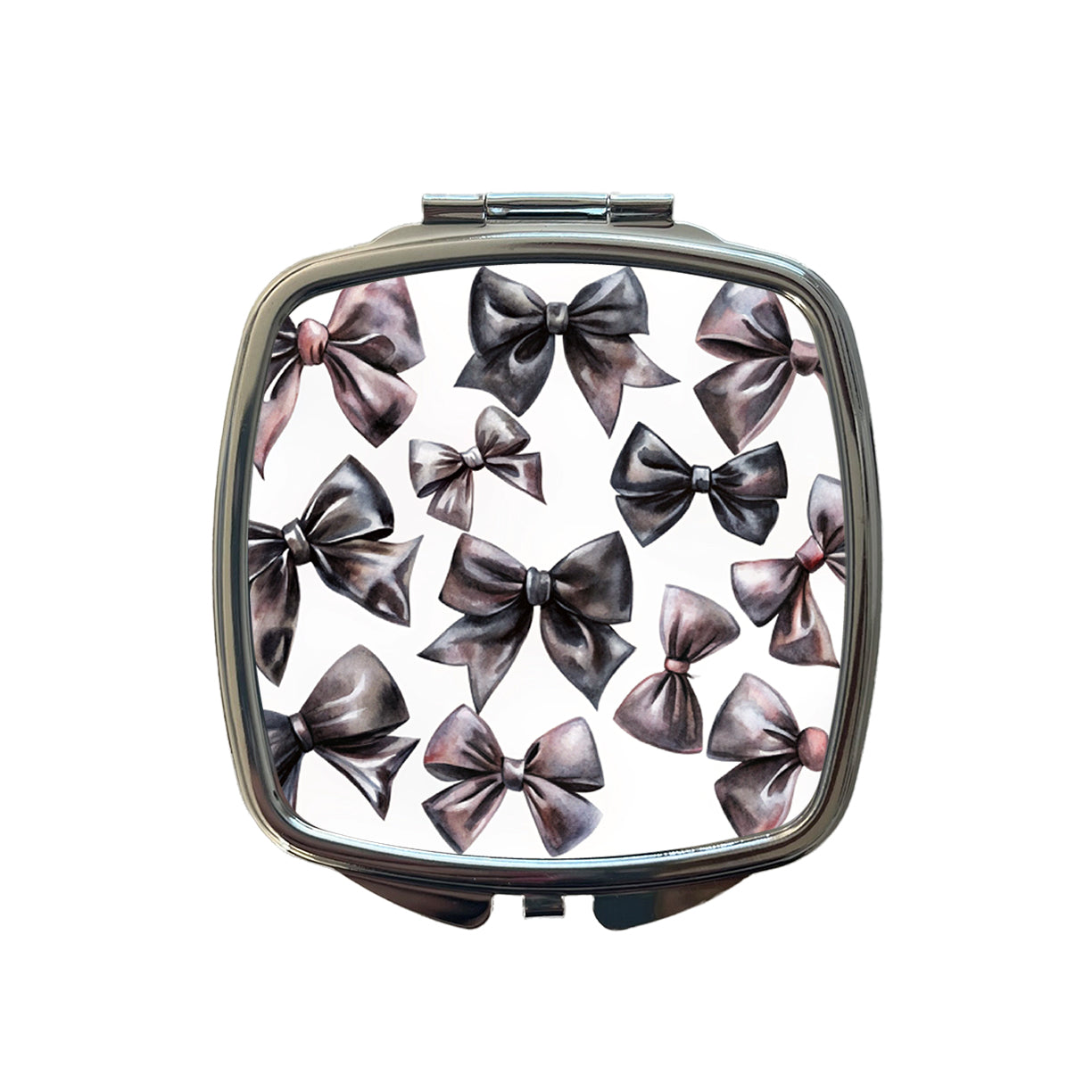 Black Scattered Coquette Bows Watercolor Small Travel Purse Handbag Pocket Makeup Compact Mirror