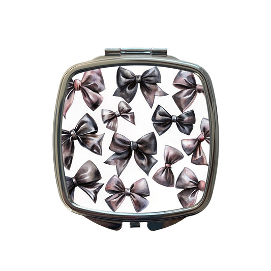Black Scattered Coquette Bows Watercolor Small Travel Purse Handbag Pocket Makeup Compact Mirror