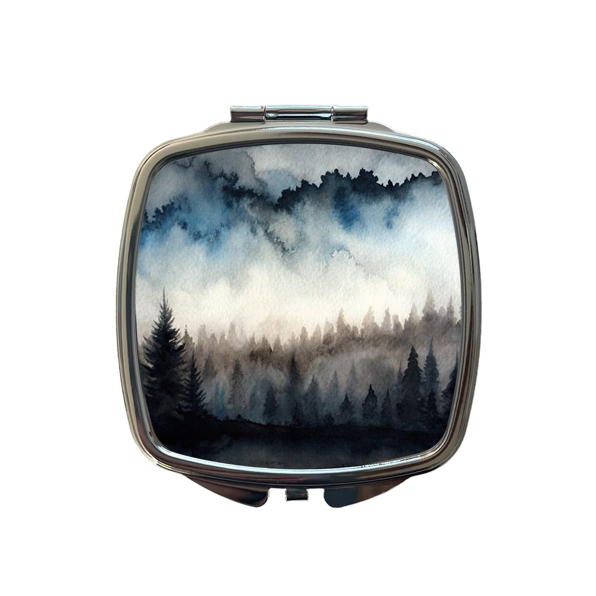 Black Shadow Forest Ombre Watercolor Small Travel Purse Handbag Pocket Makeup Compact Mirror