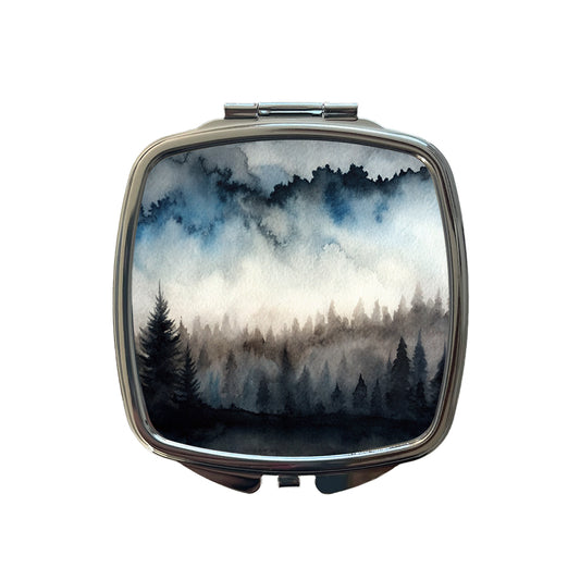 Black Shadow Forest Ombre Watercolor Small Travel Purse Handbag Pocket Makeup Compact Mirror