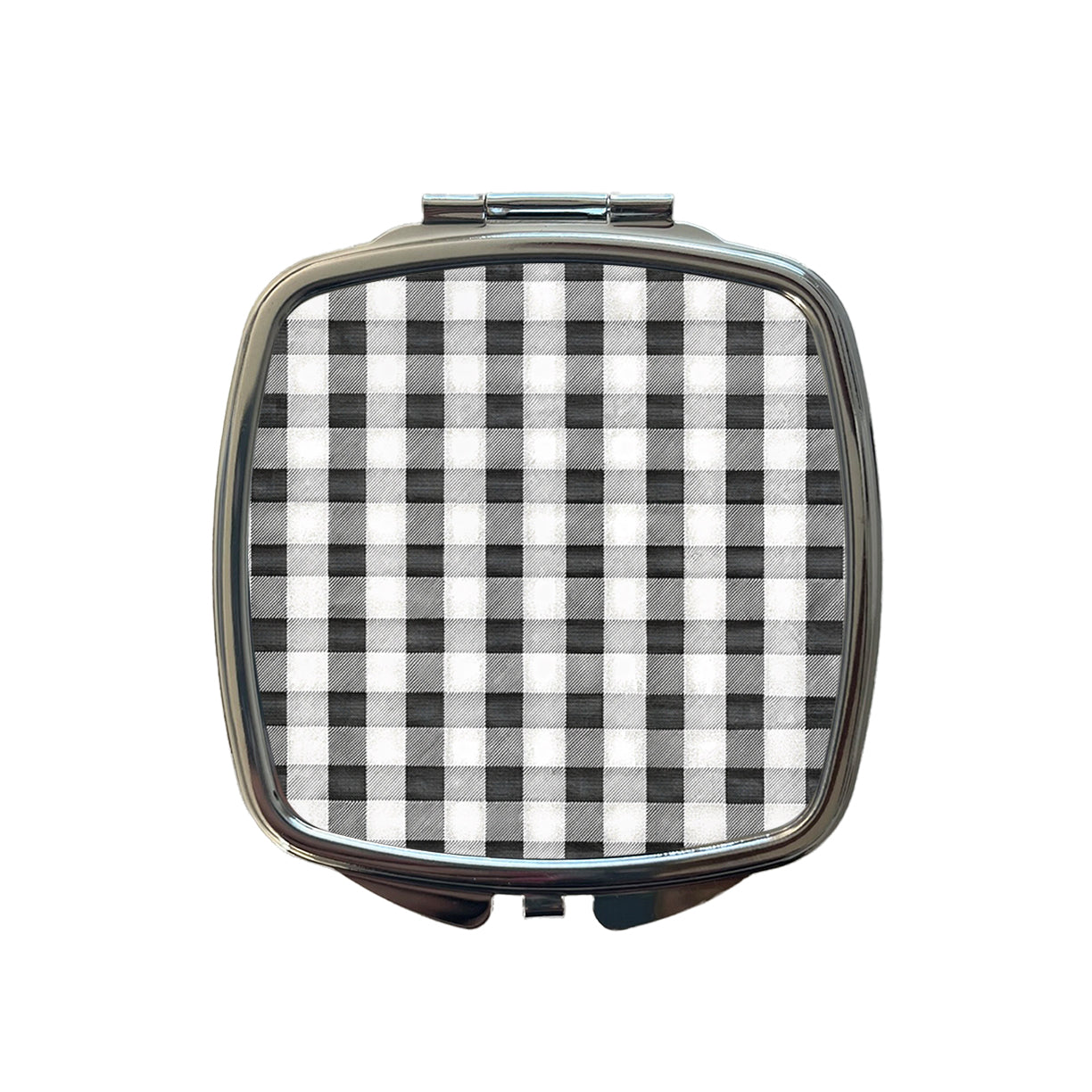 Black White Gingham Watercolor Small Travel Purse Handbag Pocket Makeup Compact Mirror