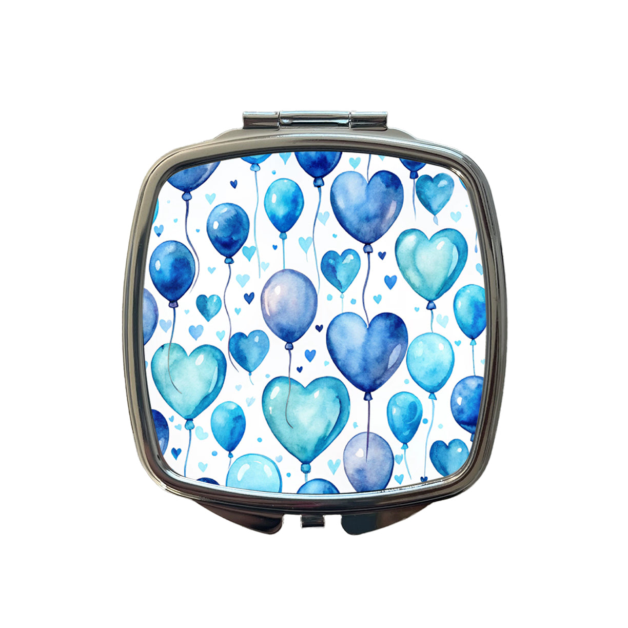 Blue Balloons Hearts Watercolor Birthday Small Travel Purse Handbag Pocket Makeup Compact Mirror
