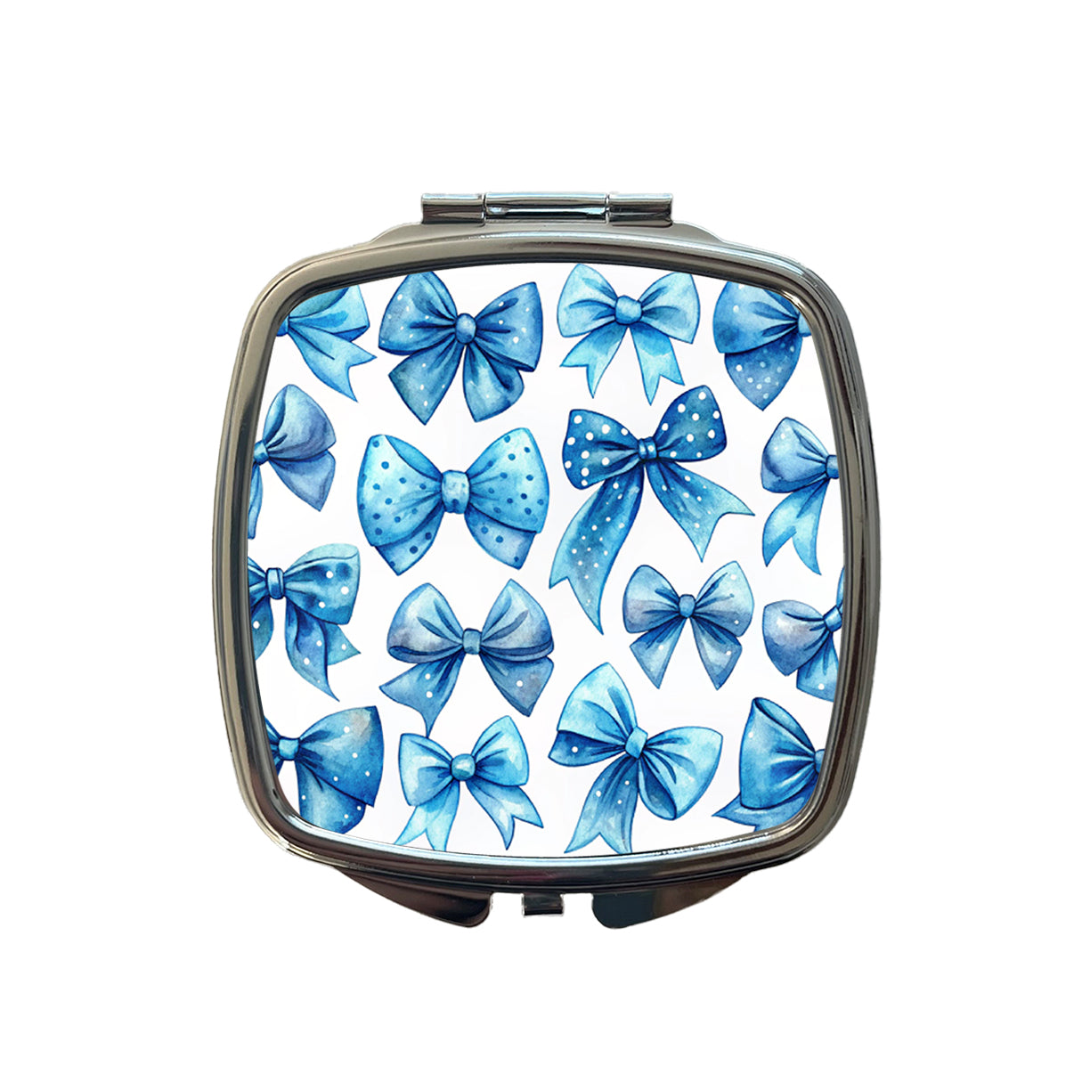 Blue Scattered Coquette Bows Cute Watercolor Small Travel Purse Handbag Pocket Makeup Compact Mirror