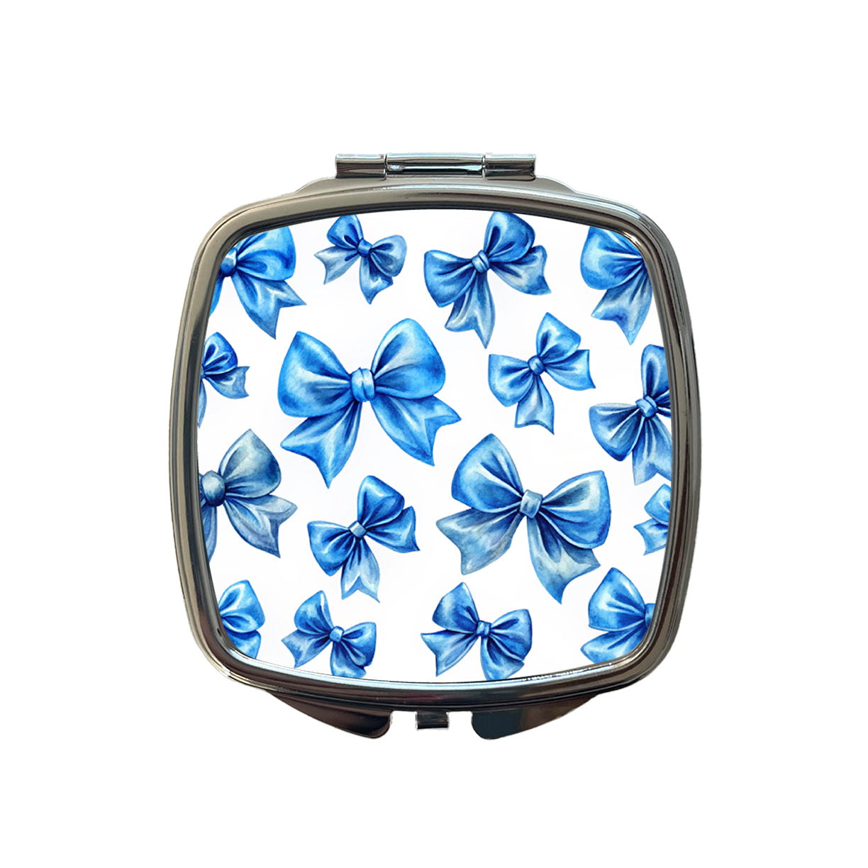 Blue Scattered Coquette Bows Watercolor Small Travel Purse Handbag Pocket Makeup Compact Mirror