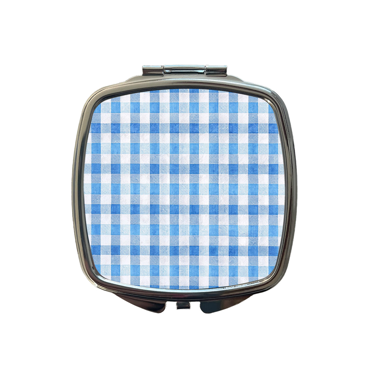 Blue White Gingham Watercolor Small Travel Purse Handbag Pocket Makeup Compact Mirror