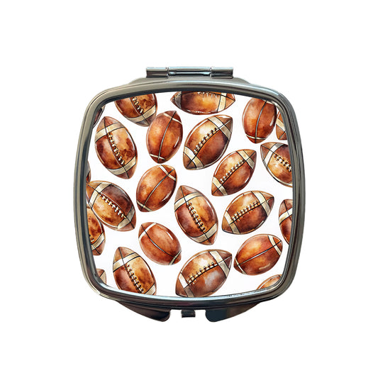 Brown Football Balls Watercolor Small Travel Purse Handbag Pocket Makeup Compact Mirror