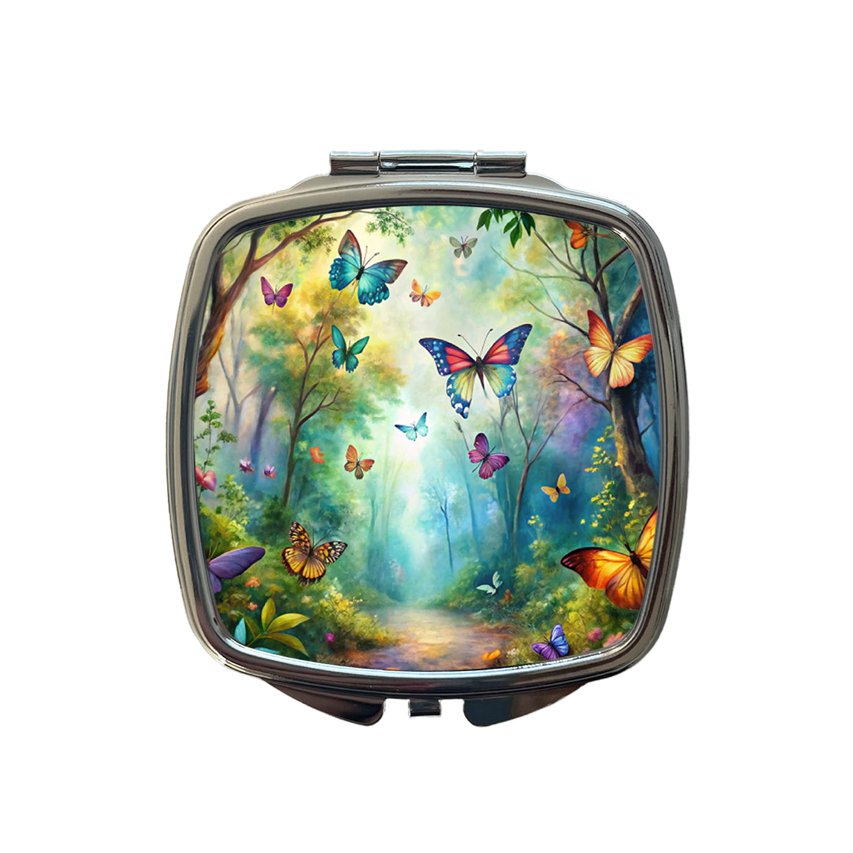 Butterflies Forest Fantasy Watercolor Design Small Travel Purse Handbag Pocket Makeup Compact Mirror
