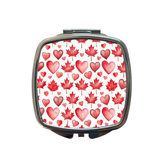 Canada Flags Maple Leaf Hearts Watercolor Small Travel Purse Handbag Pocket Makeup Compact Mirror