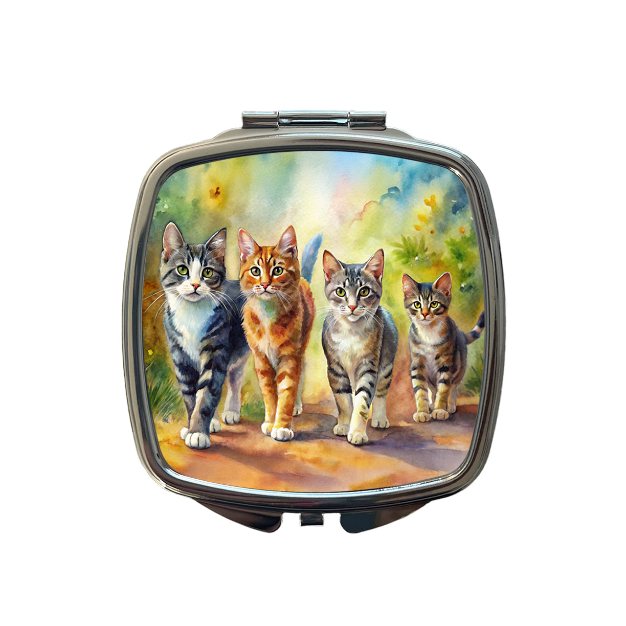 Cats Walking Watercolor Small Travel Purse Handbag Pocket Makeup Compact Mirror