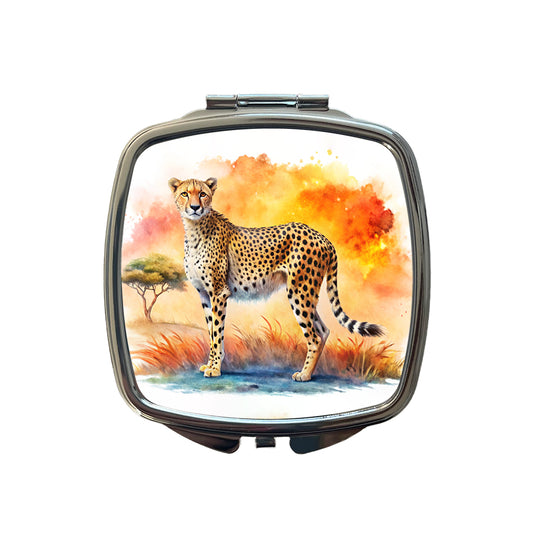 Cheetah African Plain Watercolor Design Small Travel Purse Handbag Pocket Makeup Compact Mirror