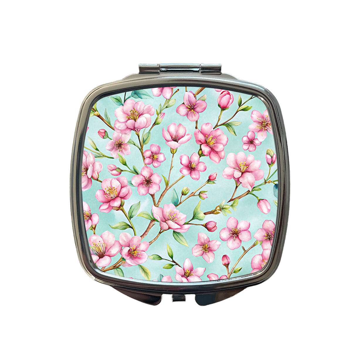 Cherry Blossom Flowers Light Blue Small Travel Purse Handbag Pocket Makeup Compact Mirror