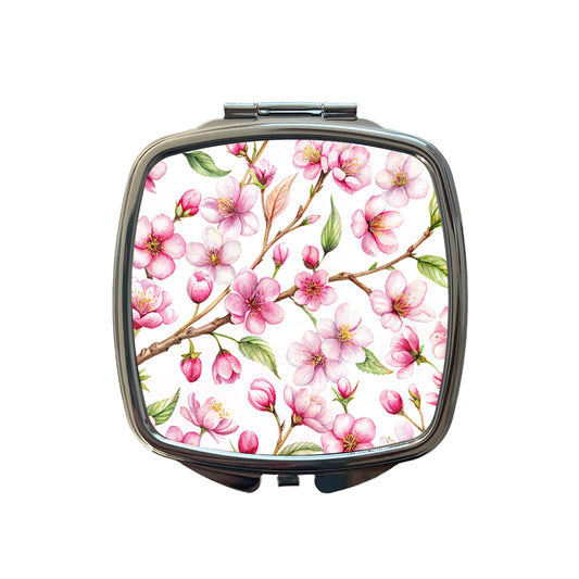 Cherry Blossom Flowers White Small Travel Purse Handbag Pocket Makeup Compact Mirror