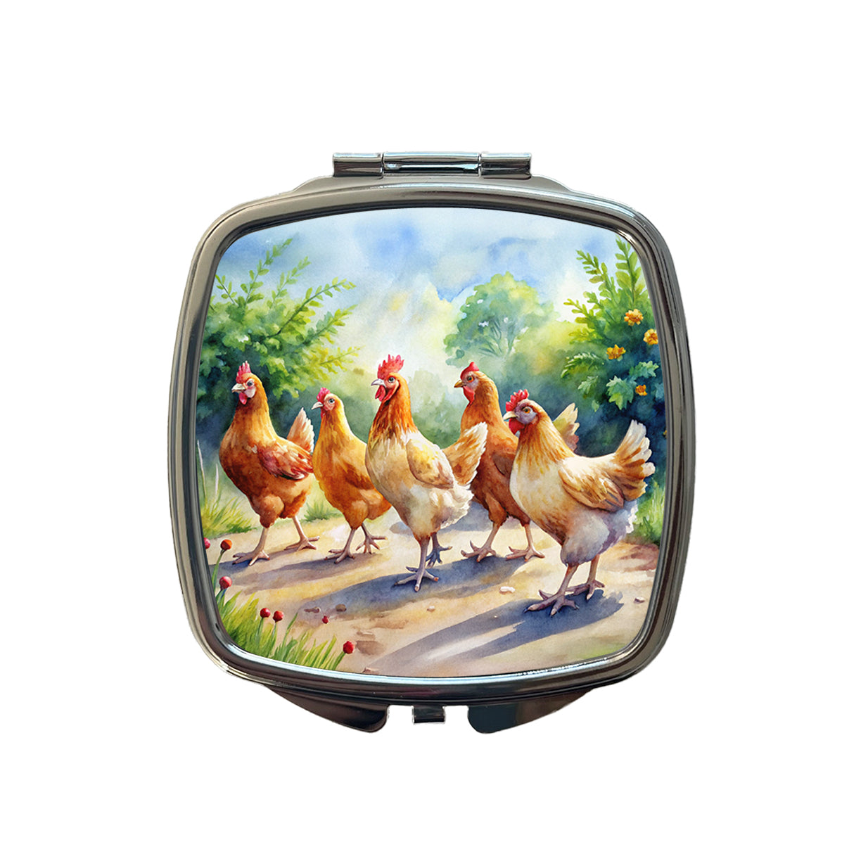 Chickens Walking Around Watercolor Small Travel Purse Handbag Pocket Makeup Compact Mirror