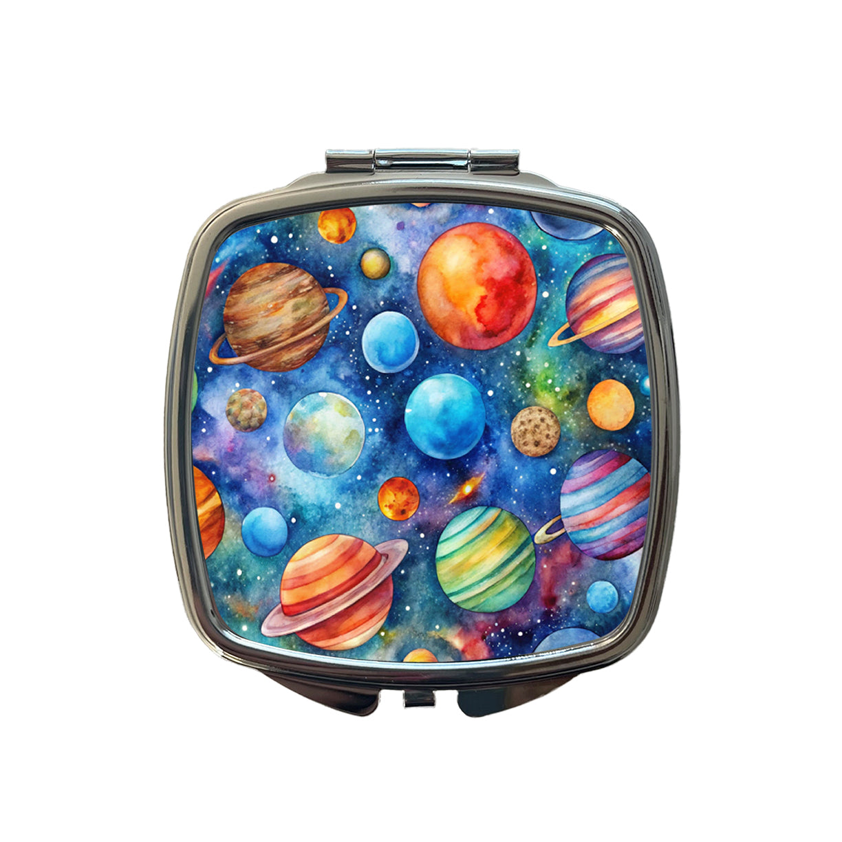 Colorful Planets In Space Watercolor Small Travel Purse Handbag Pocket Makeup Compact Mirror