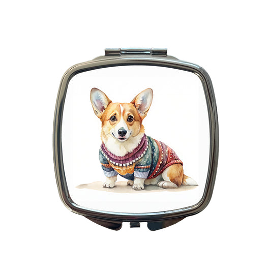 Corgi Dog Wearing A Sweater Watercolor Small Travel Purse Handbag Pocket Makeup Compact Mirror