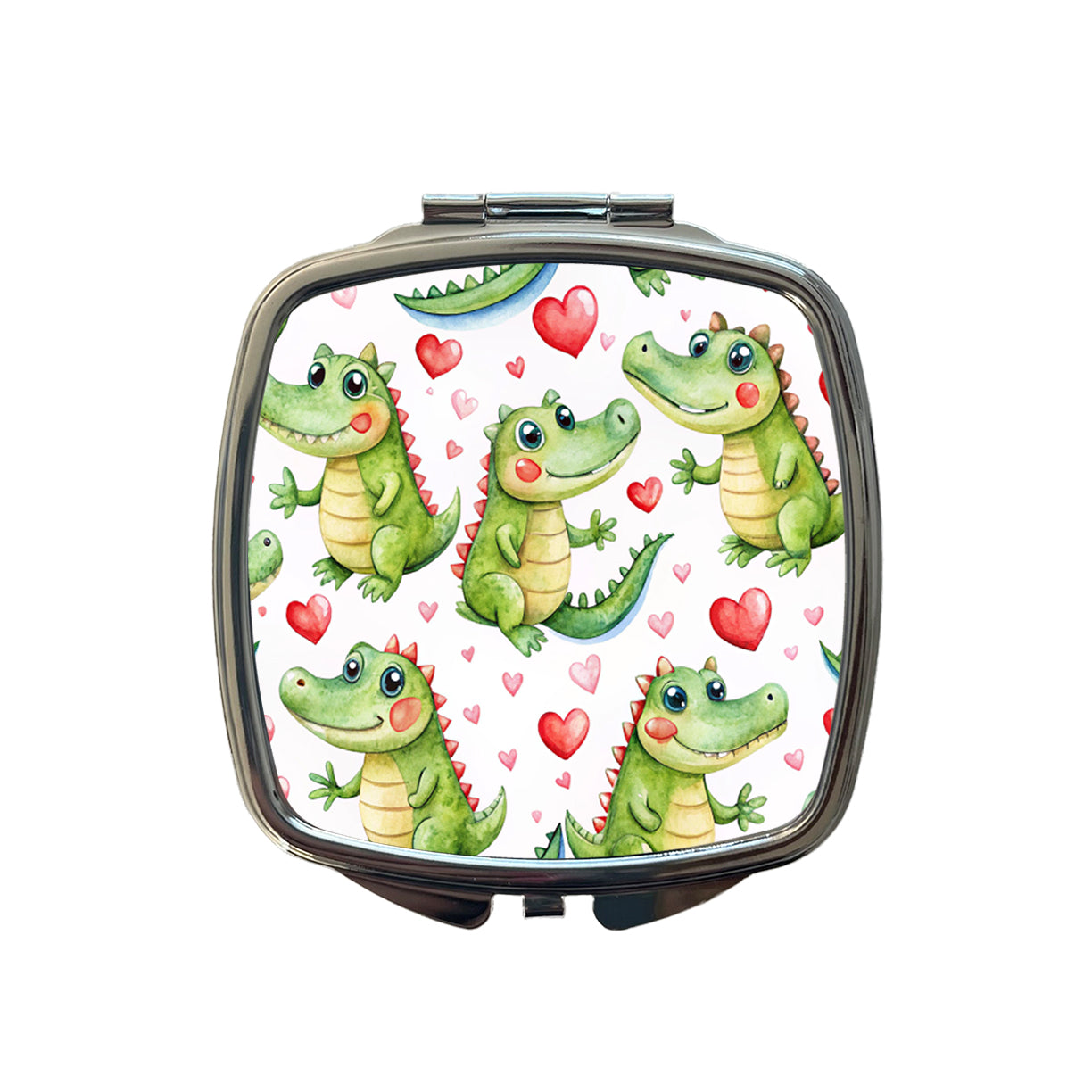 Cute Alligator Crocodiles Hearts Watercolor Small Travel Purse Handbag Pocket Makeup Compact Mirror