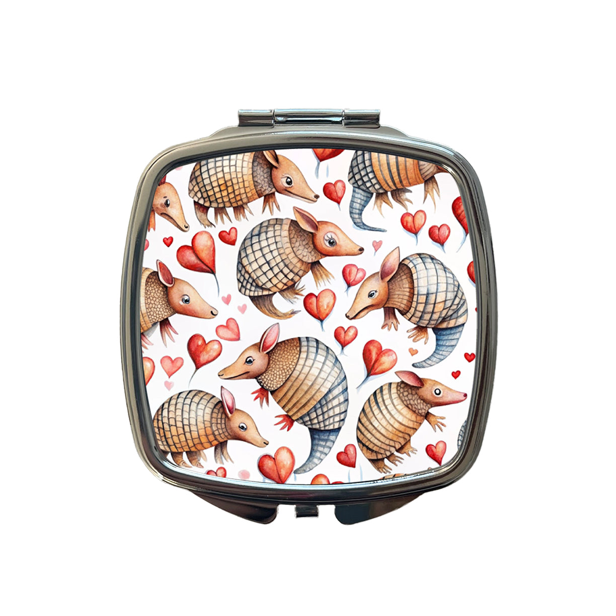 Cute Armadillos Hearts Watercolor Small Travel Purse Handbag Pocket Makeup Compact Mirror