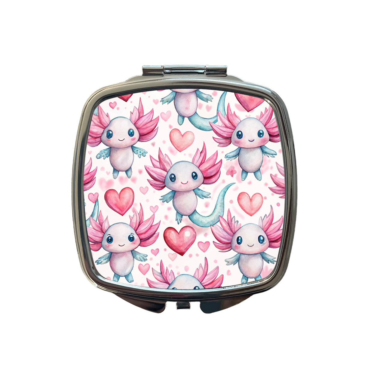 Cute Axolotls Hearts Watercolor Small Travel Purse Handbag Pocket Makeup Compact Mirror