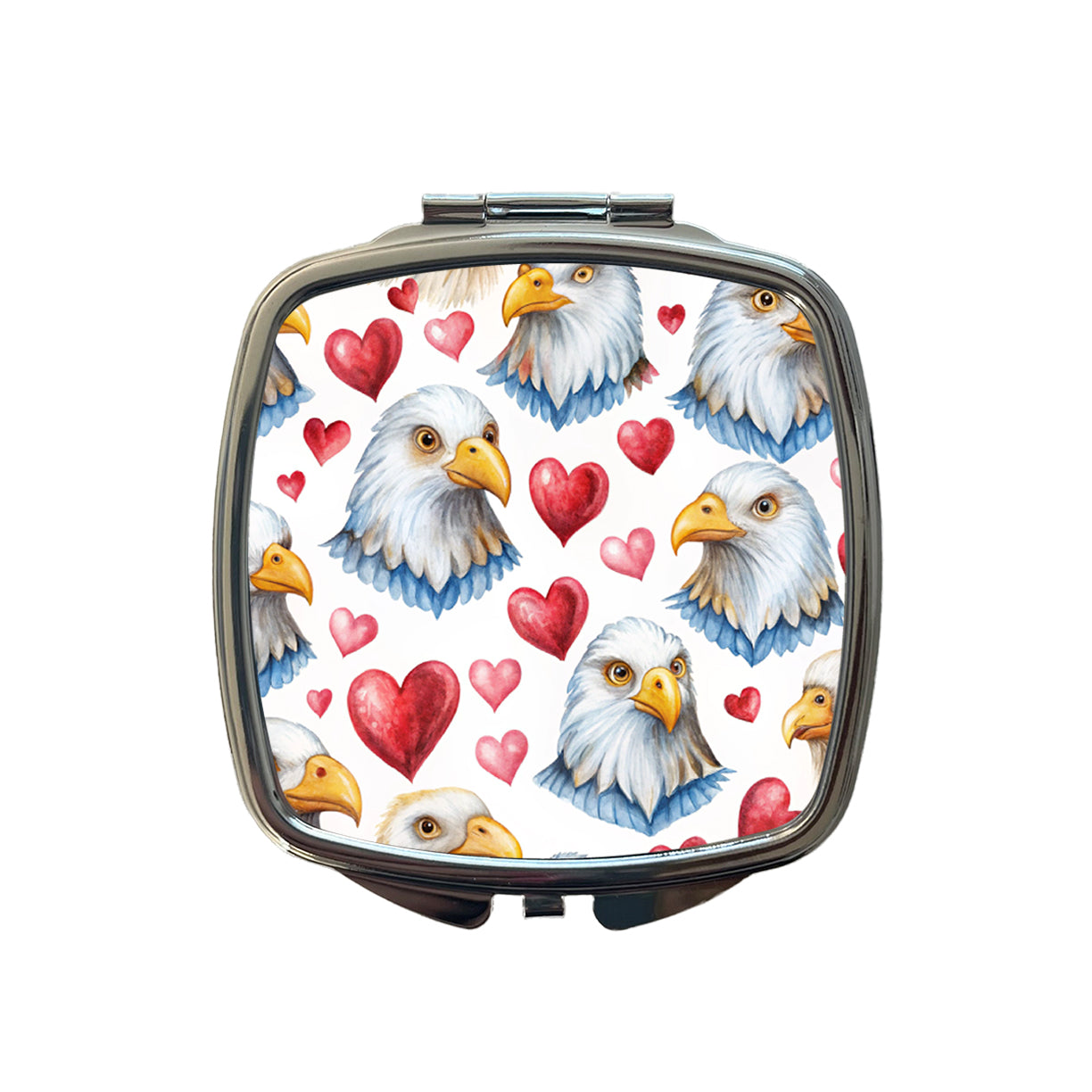 Cute Bald Eagles Hearts Watercolor Small Travel Purse Handbag Pocket Makeup Compact Mirror