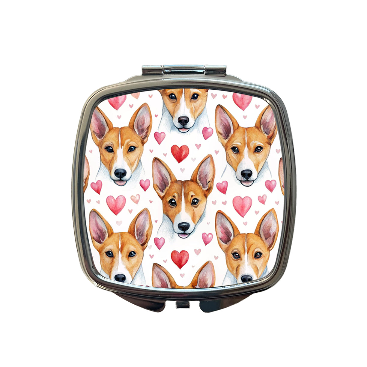 Cute Basenji Dog Faces Hearts Water Small Travel Purse Handbag Pocket Makeup Compact Mirror