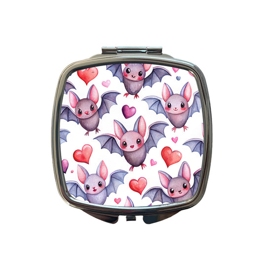Cute Bats Hearts Watercolor Small Travel Purse Handbag Pocket Makeup Compact Mirror