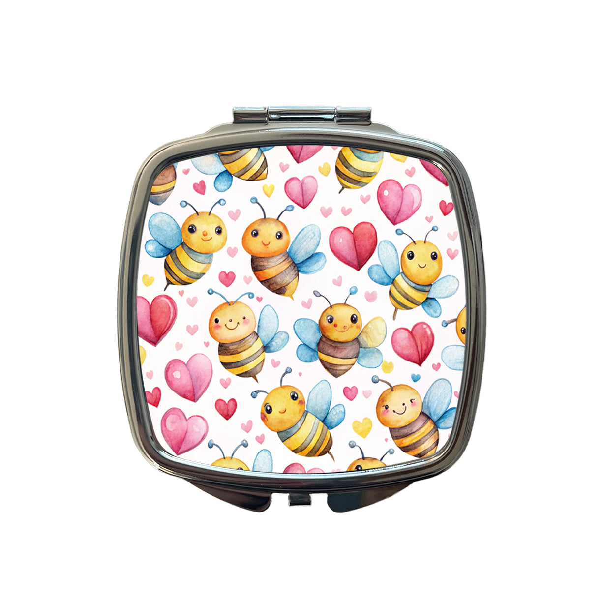 Cute Bees Hearts Watercolor Small Travel Purse Handbag Pocket Makeup Compact Mirror
