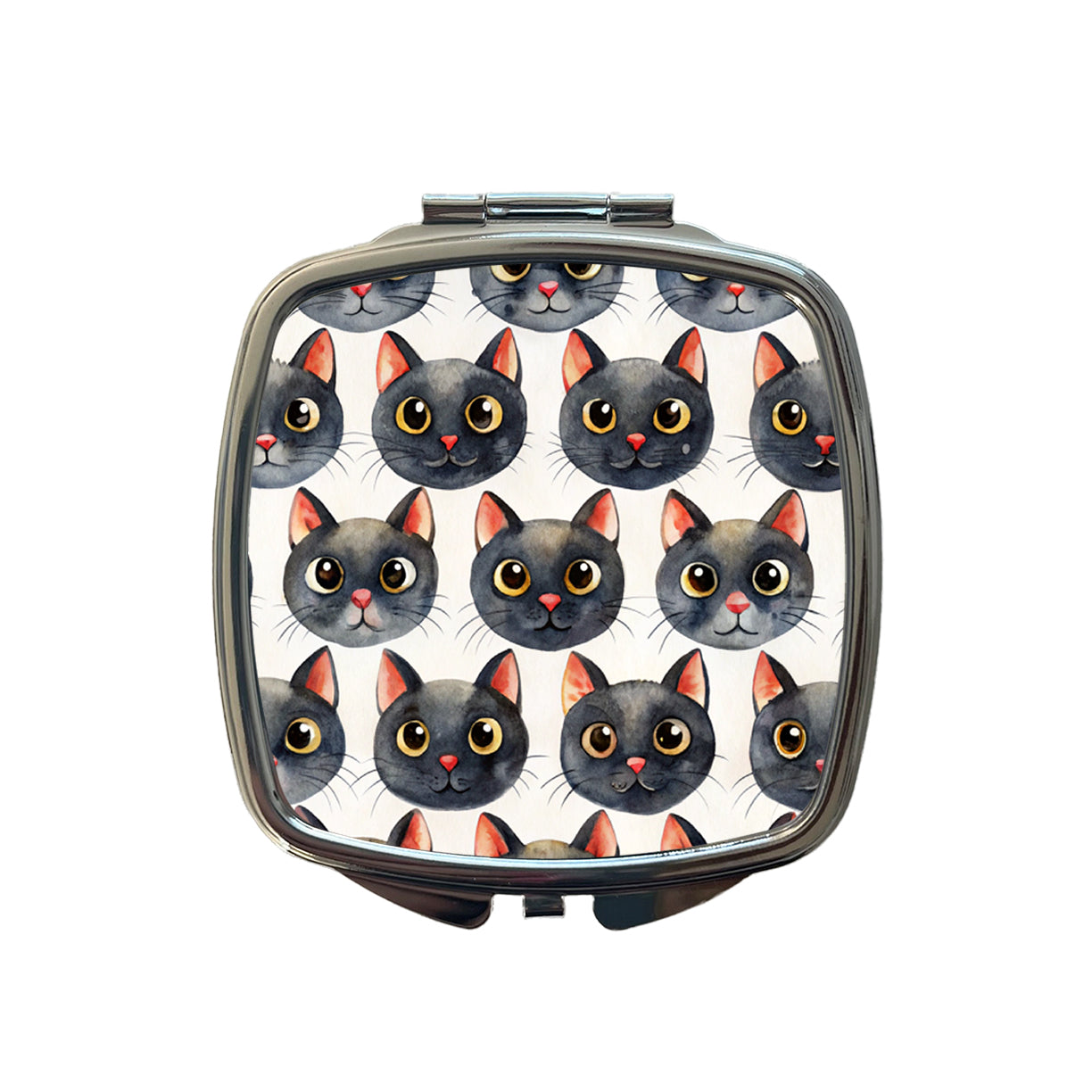 Cute Black Cat Faces Watercolor Small Travel Purse Handbag Pocket Makeup Compact Mirror