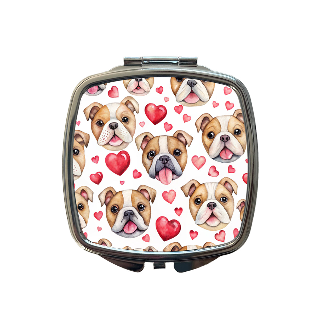 Cute Bulldog Dog Faces Hearts Small Travel Purse Handbag Pocket Makeup Compact Mirror