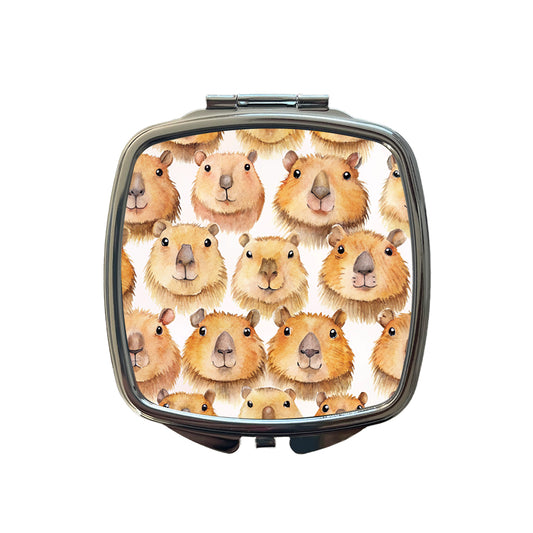 Cute Capybara Faces Watercolor Small Travel Purse Handbag Pocket Makeup Compact Mirror