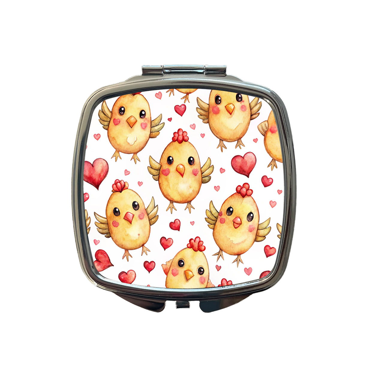 Cute Chickens Hearts Watercolor Small Travel Purse Handbag Pocket Makeup Compact Mirror