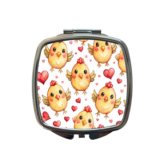 Cute Chickens Hearts Watercolor Small Travel Purse Handbag Pocket Makeup Compact Mirror