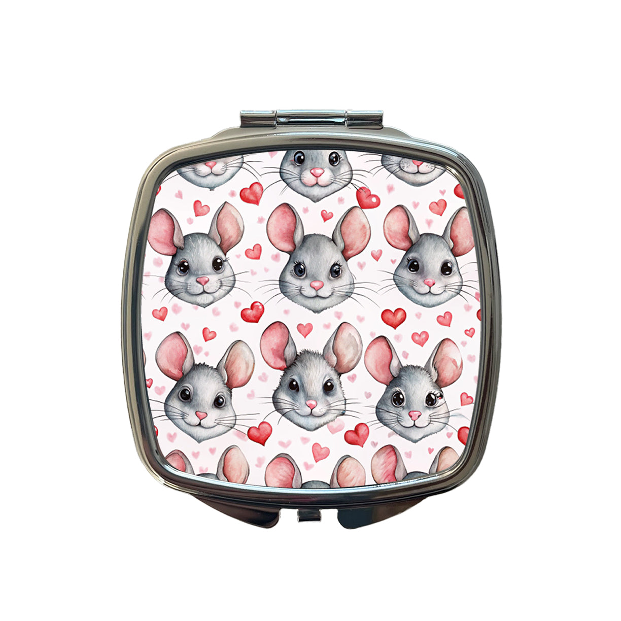 Cute Chinchilla Faces Hearts Small Travel Purse Handbag Pocket Makeup Compact Mirror