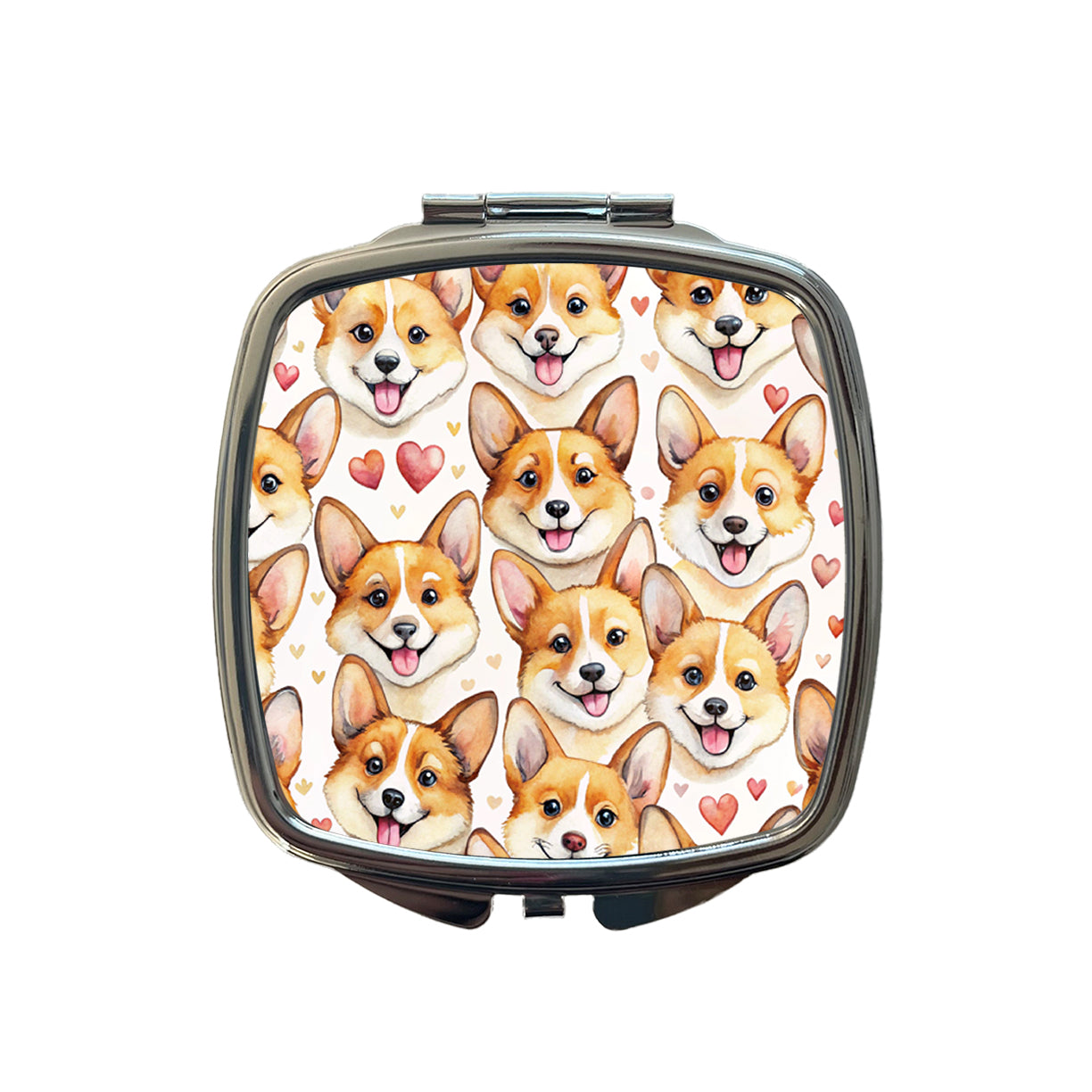 Cute Corgi Dog Faces Hearts Small Travel Purse Handbag Pocket Makeup Compact Mirror