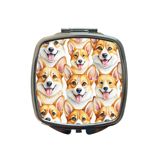 Cute Corgi Dog Faces Watercolor Small Travel Purse Handbag Pocket Makeup Compact Mirror