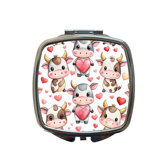 Cute Cows Hearts Watercolor Small Travel Purse Handbag Pocket Makeup Compact Mirror