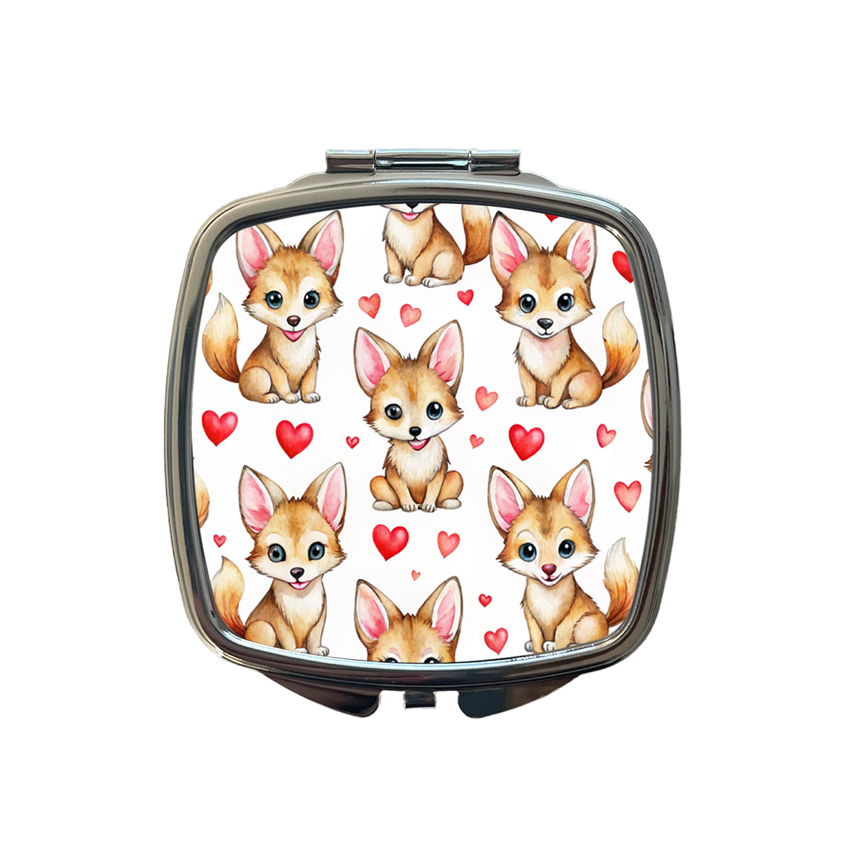 Cute Coyotes Hearts Watercolor Small Travel Purse Handbag Pocket Makeup Compact Mirror