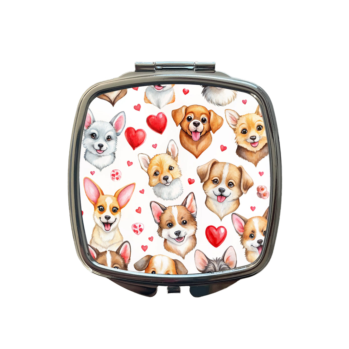 Cute Dogs Hearts Watercolor Small Travel Purse Handbag Pocket Makeup Compact Mirror