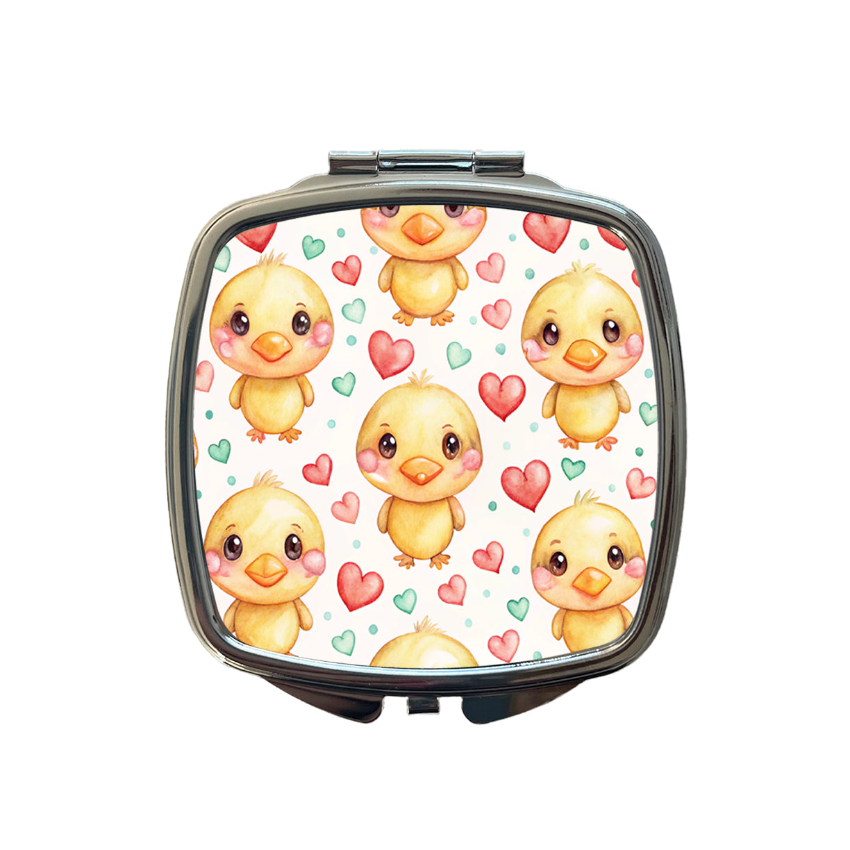 Cute Ducks Hearts Watercolor Small Travel Purse Handbag Pocket Makeup Compact Mirror