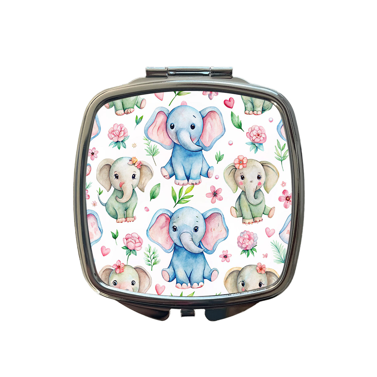 Cute Elephants Hearts Watercolor Small Travel Purse Handbag Pocket Makeup Compact Mirror
