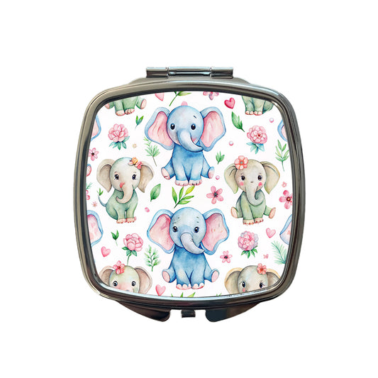 Cute Elephants Hearts Watercolor Small Travel Purse Handbag Pocket Makeup Compact Mirror