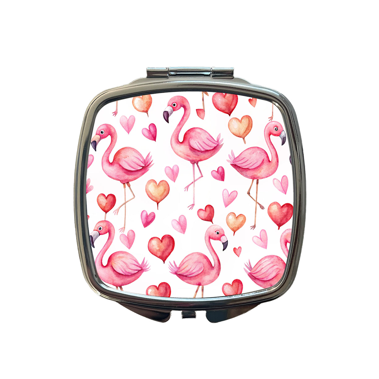 Cute Flamingos Hearts Watercolor Small Travel Purse Handbag Pocket Makeup Compact Mirror