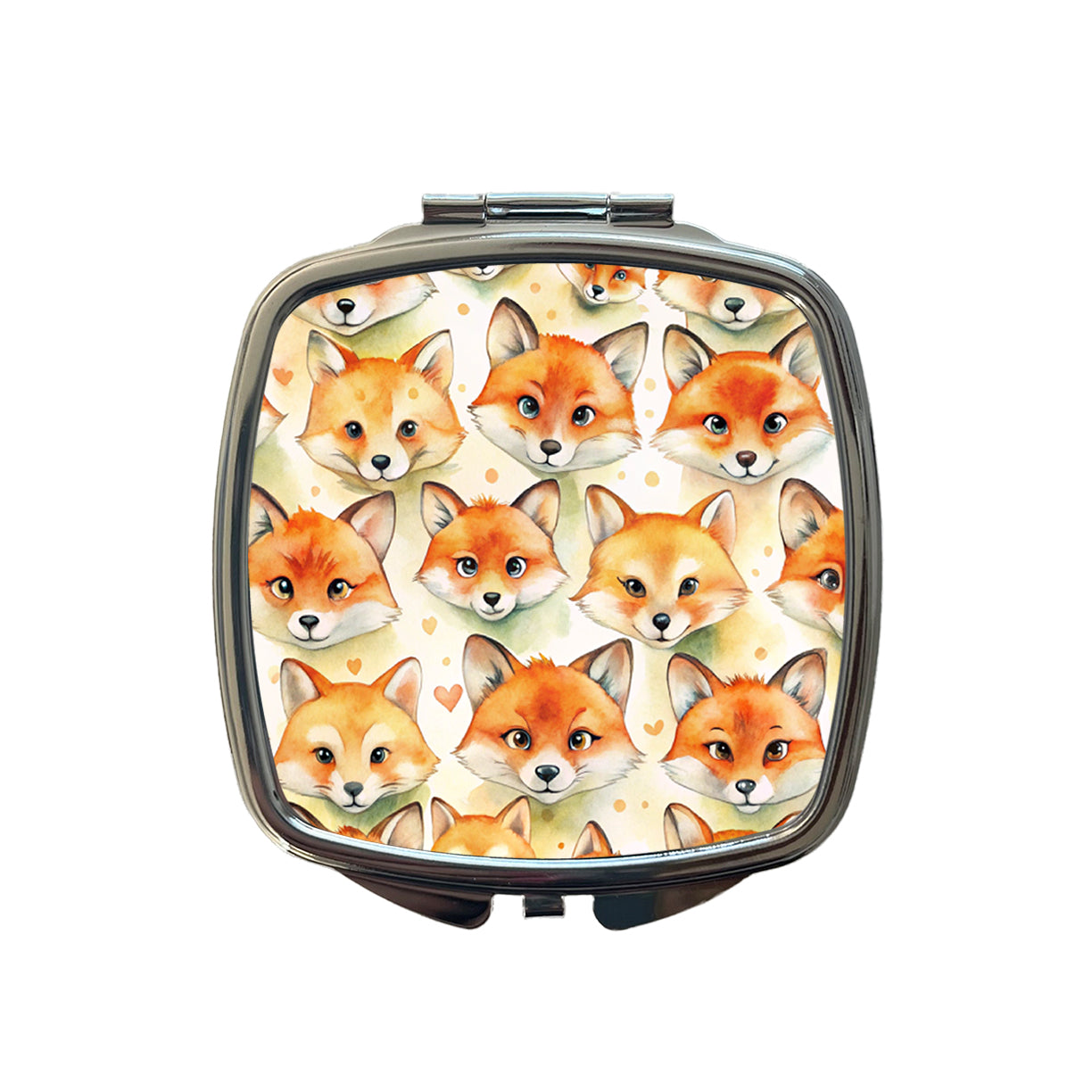 Cute Fox Faces Watercolor Small Travel Purse Handbag Pocket Makeup Compact Mirror