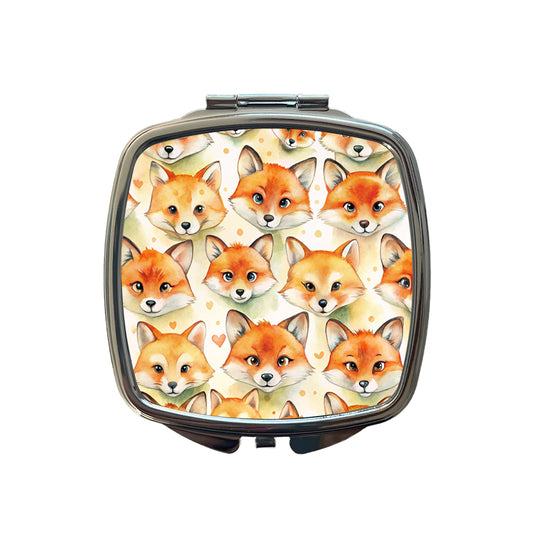 Cute Fox Faces Watercolor Small Travel Purse Handbag Pocket Makeup Compact Mirror