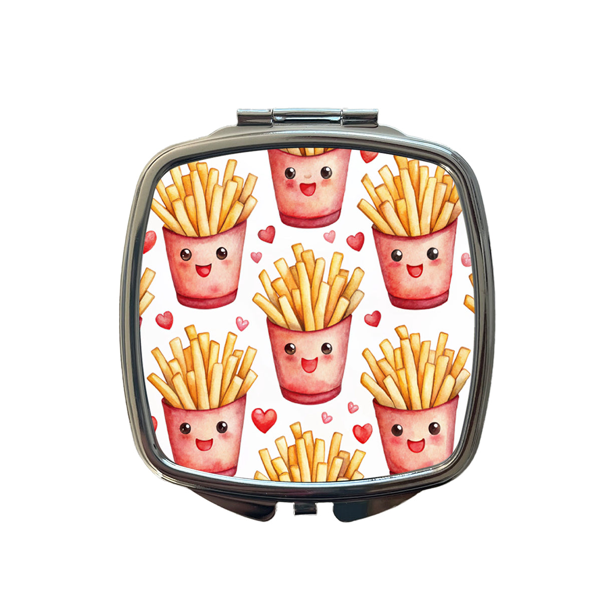 Cute French Fries Hearts Watercolor Small Travel Purse Handbag Pocket Makeup Compact Mirror