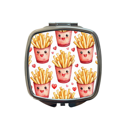 Cute French Fries Hearts Watercolor Small Travel Purse Handbag Pocket Makeup Compact Mirror
