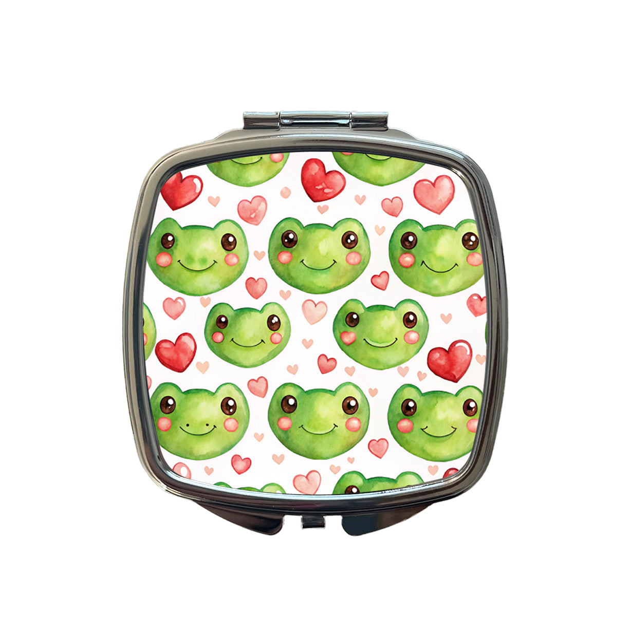 Cute Frog Faces Hearts Watercolor Small Travel Purse Handbag Pocket Makeup Compact Mirror