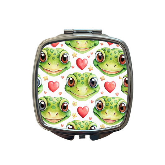 Cute Gecko Faces Hearts Watercolor Small Travel Purse Handbag Pocket Makeup Compact Mirror